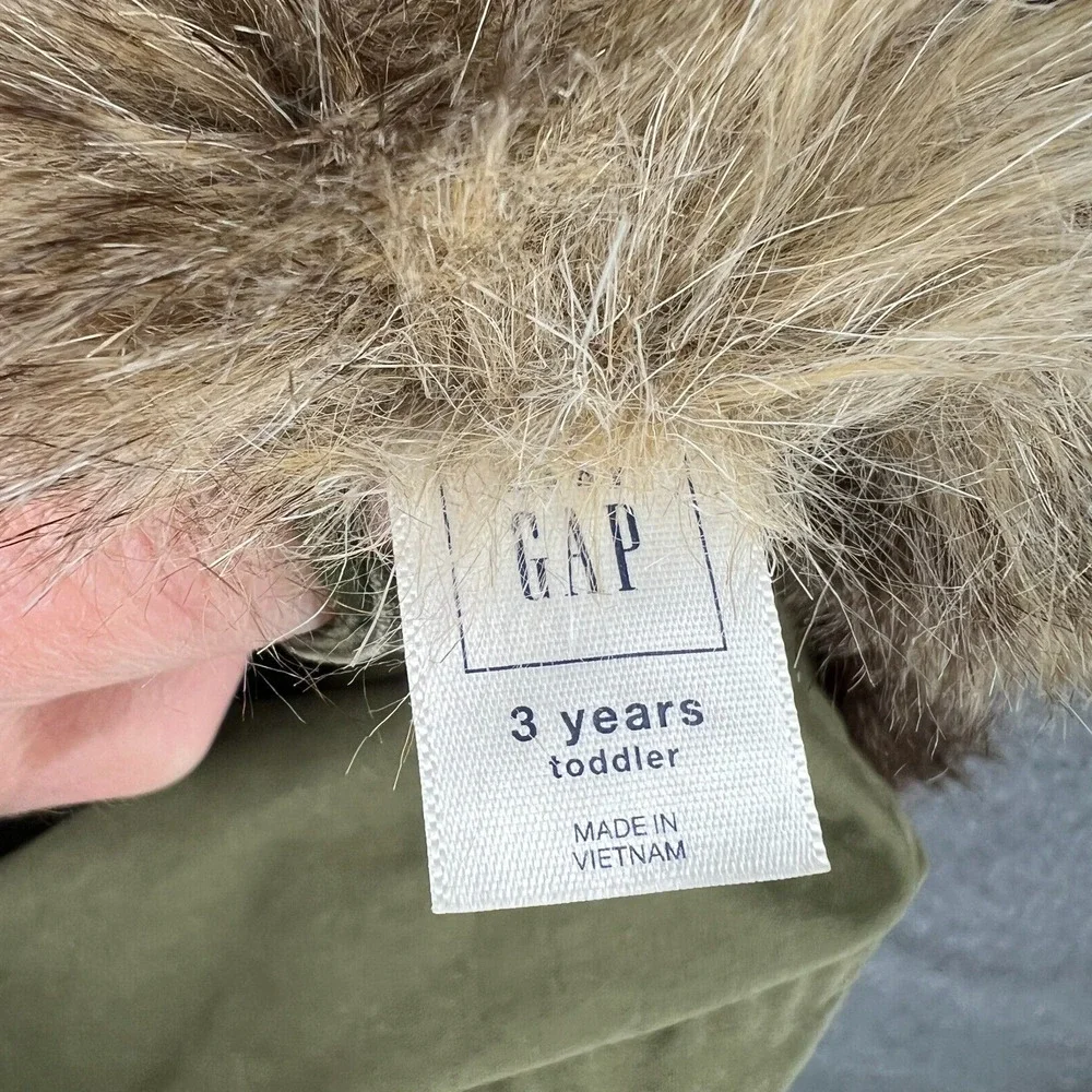 Baby Gap Girls 3T Olive Green Coat Anorak Hooded Heavyweight Removable Fur Vest